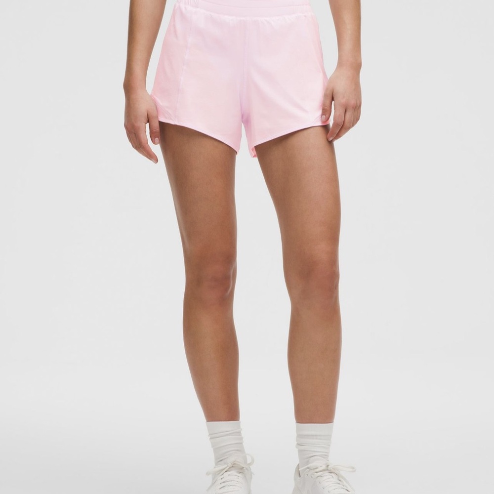 Lululemon Pink Organza Hotty Hot Shorts 4” Lined High Rise Shorts